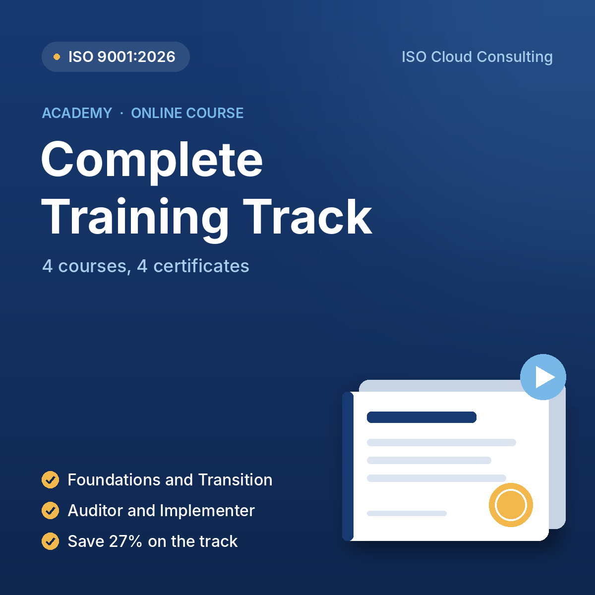 ISO 9001:2026 Complete Training Track, four courses and certificates