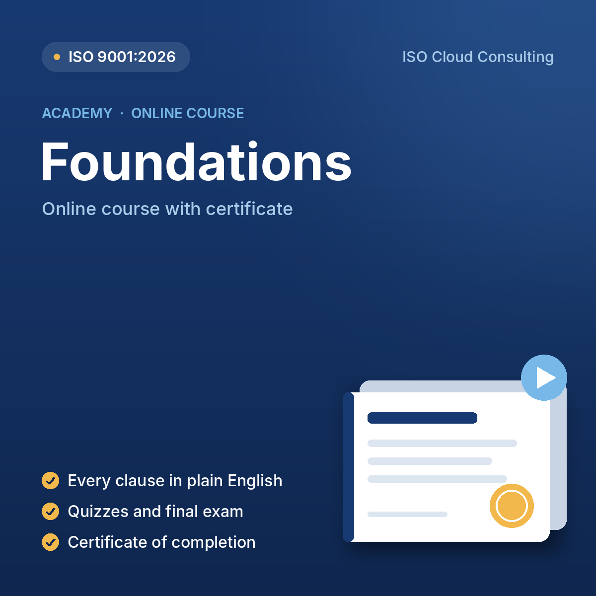 ISO 9001:2026 Foundations online course with certificate