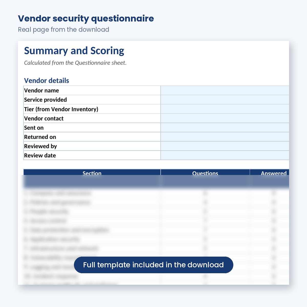Vendor security questionnaire with weighted questions