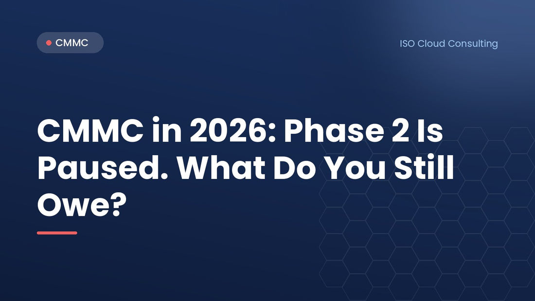 Title card: CMMC in 2026: Phase 2 Is Paused. What Do You Still Owe?