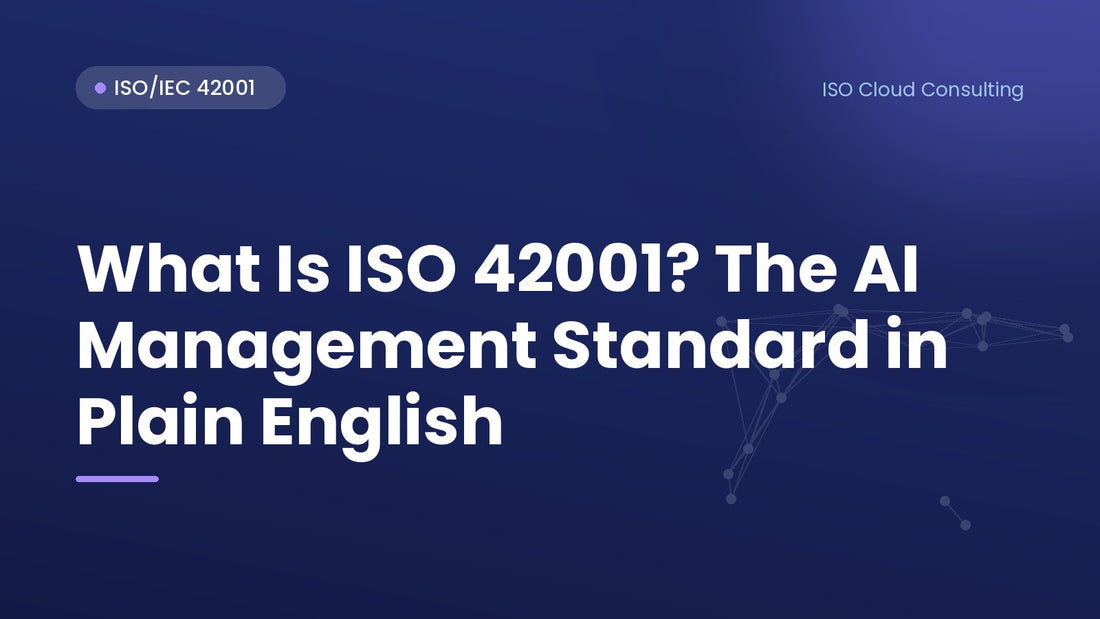 Title card: What Is ISO 42001? The AI Management Standard in Plain English