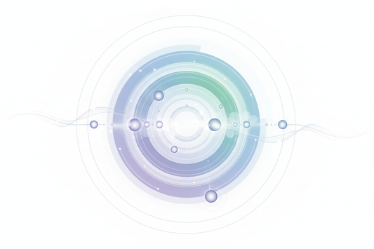 Abstract regulated process concept, subtle circular light gradients, white background, no text, no diagrams