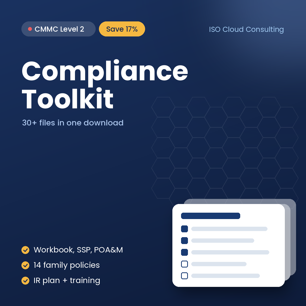 CMMC Level 2 Compliance Toolkit cover: 33 NIST 800-171 templates