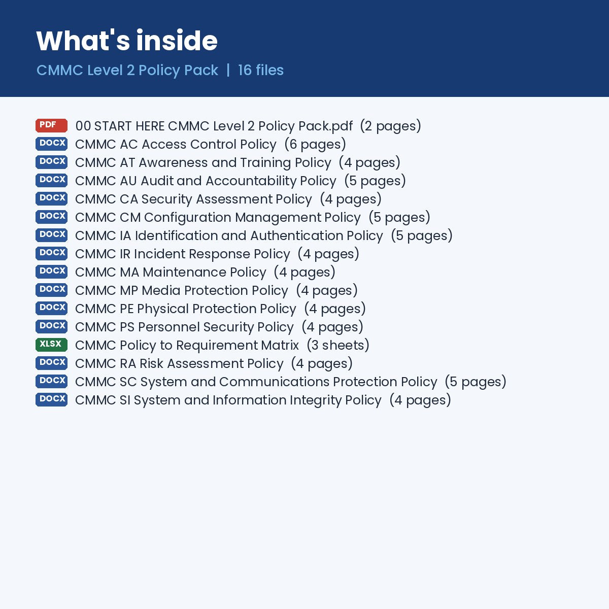 What's inside: 14 family policies in Word, policy-to-requirement matrix in Excel and Start Here guide