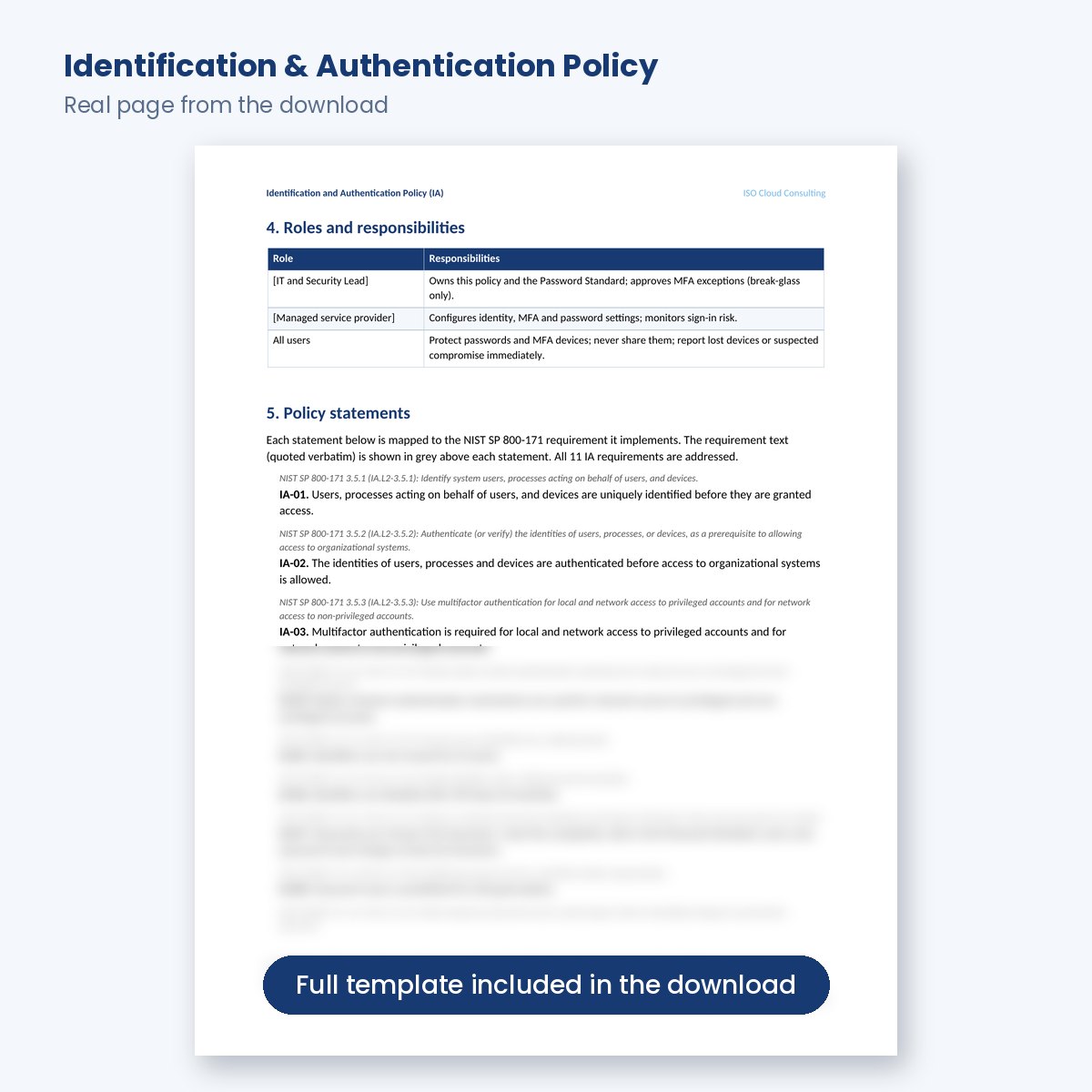 Identification and Authentication policy statements mapped to requirement IDs