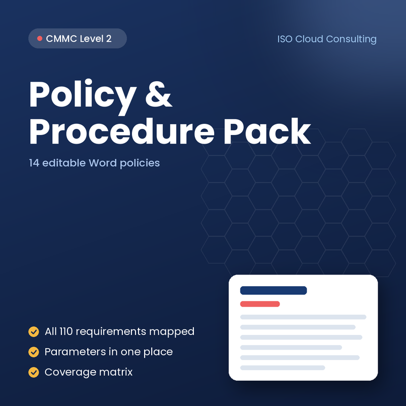 CMMC Level 2 Policy and Procedure Pack cover: 14 NIST 800-171 family policies