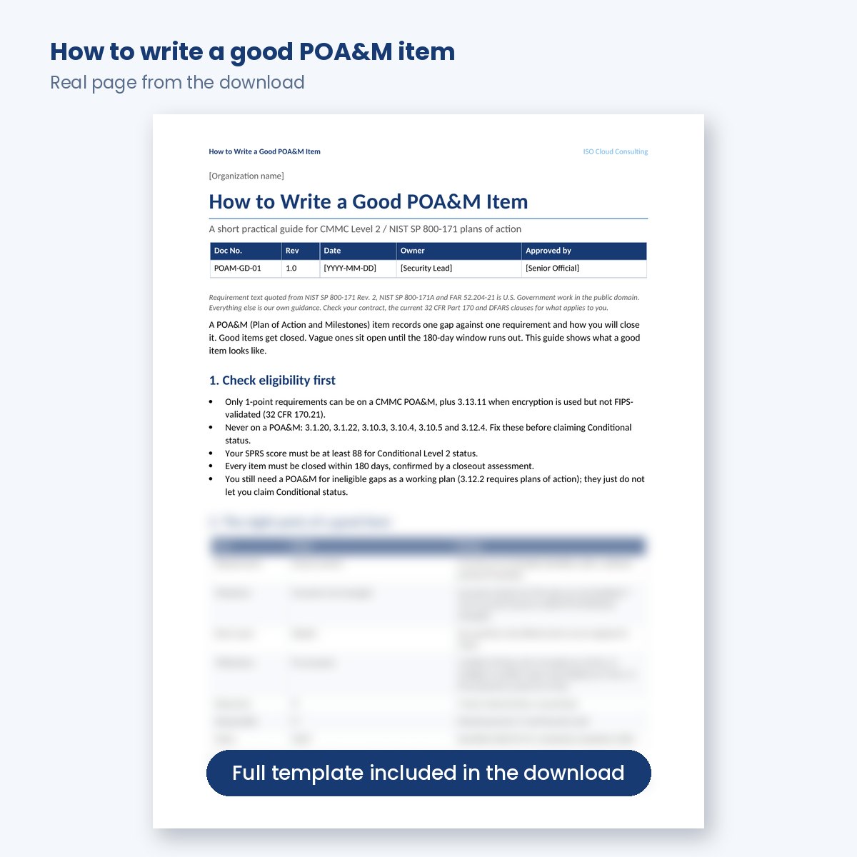 First page of How to Write a Good POA&M Item guide