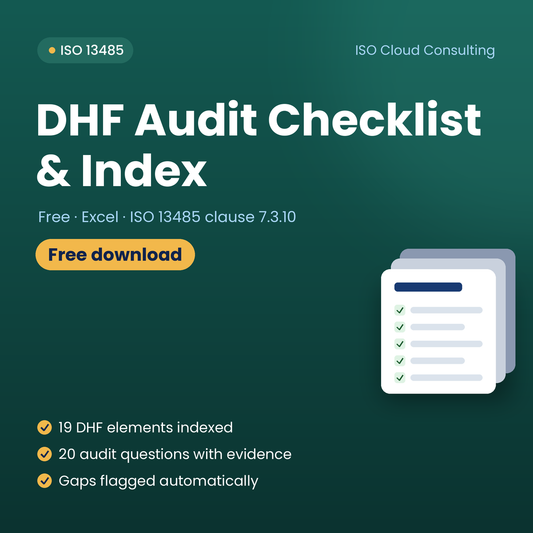 Free DHF Audit Checklist and Index for ISO 13485 clause 7.3, Excel