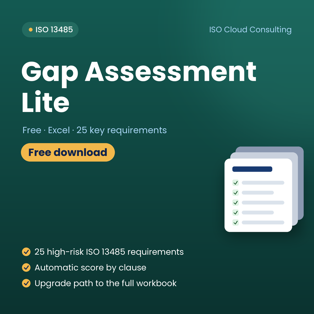 Free ISO 13485 Gap Assessment Lite, Excel checklist with clause dashboard