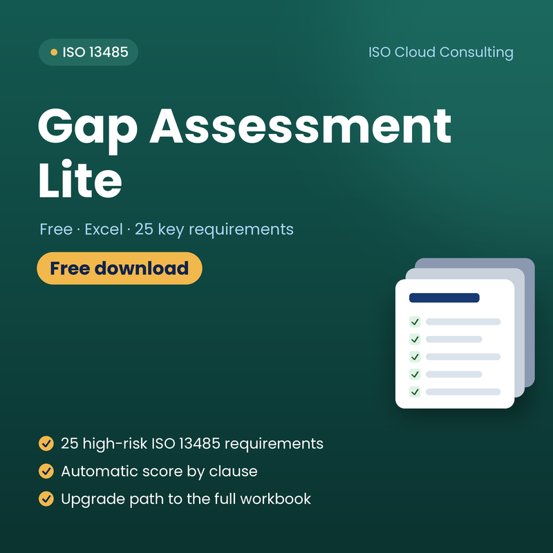 Free ISO 13485 Gap Assessment Lite, Excel checklist with clause dashboard