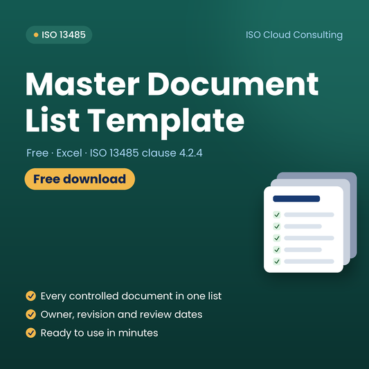 Free Master Document List Template for ISO 13485 document control, Excel