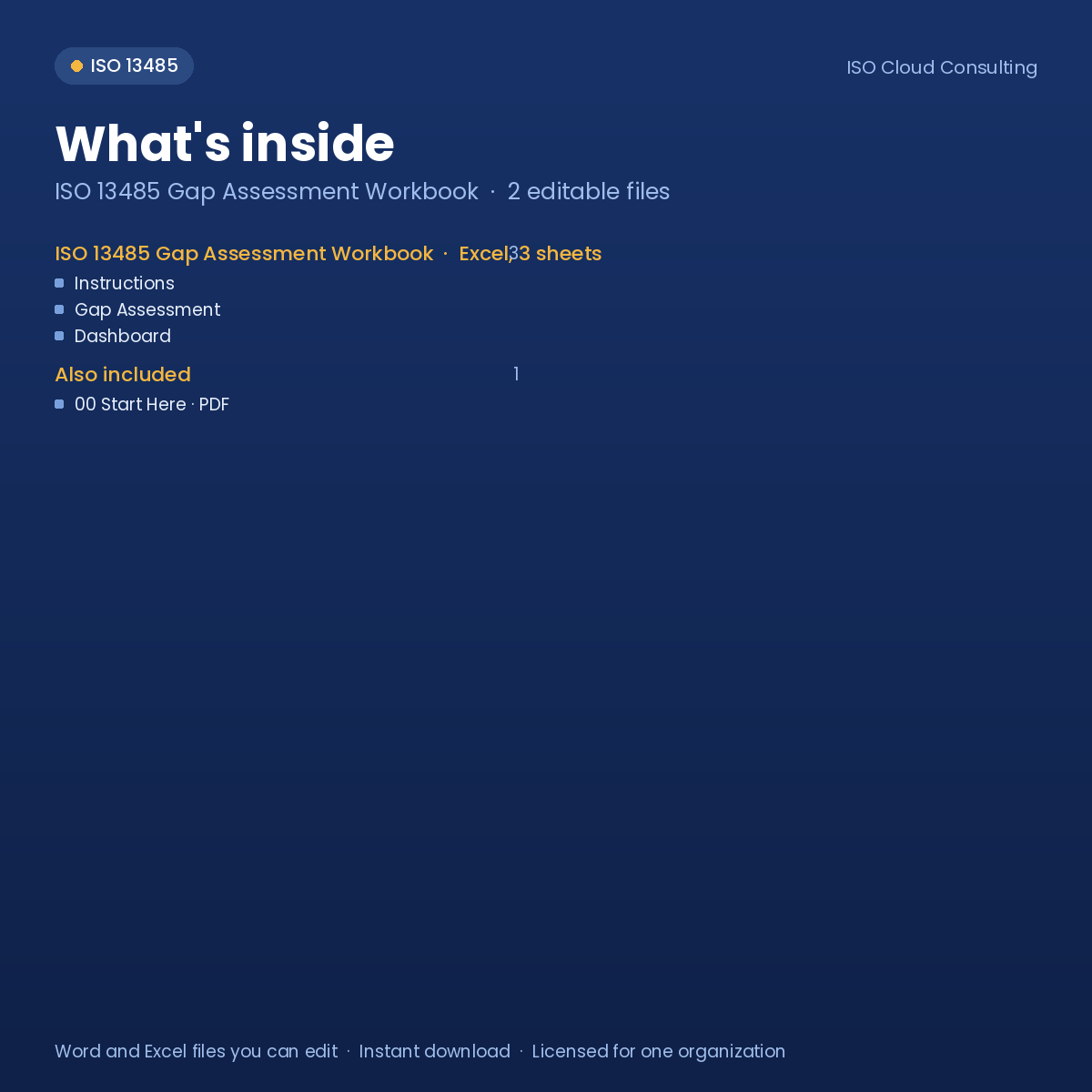 What's inside the ISO 13485 Gap Assessment Workbook: list of the 2 editable files