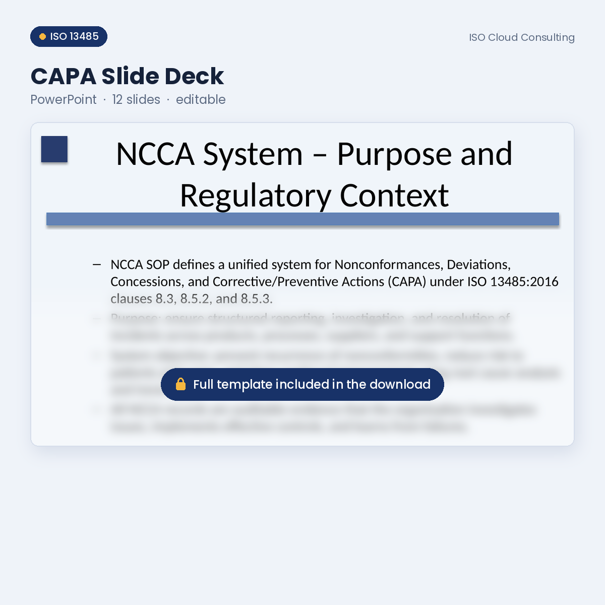 Preview slide from the CAPA Slide Deck PowerPoint deck in the Training & Competence Kit (lower part blurred)