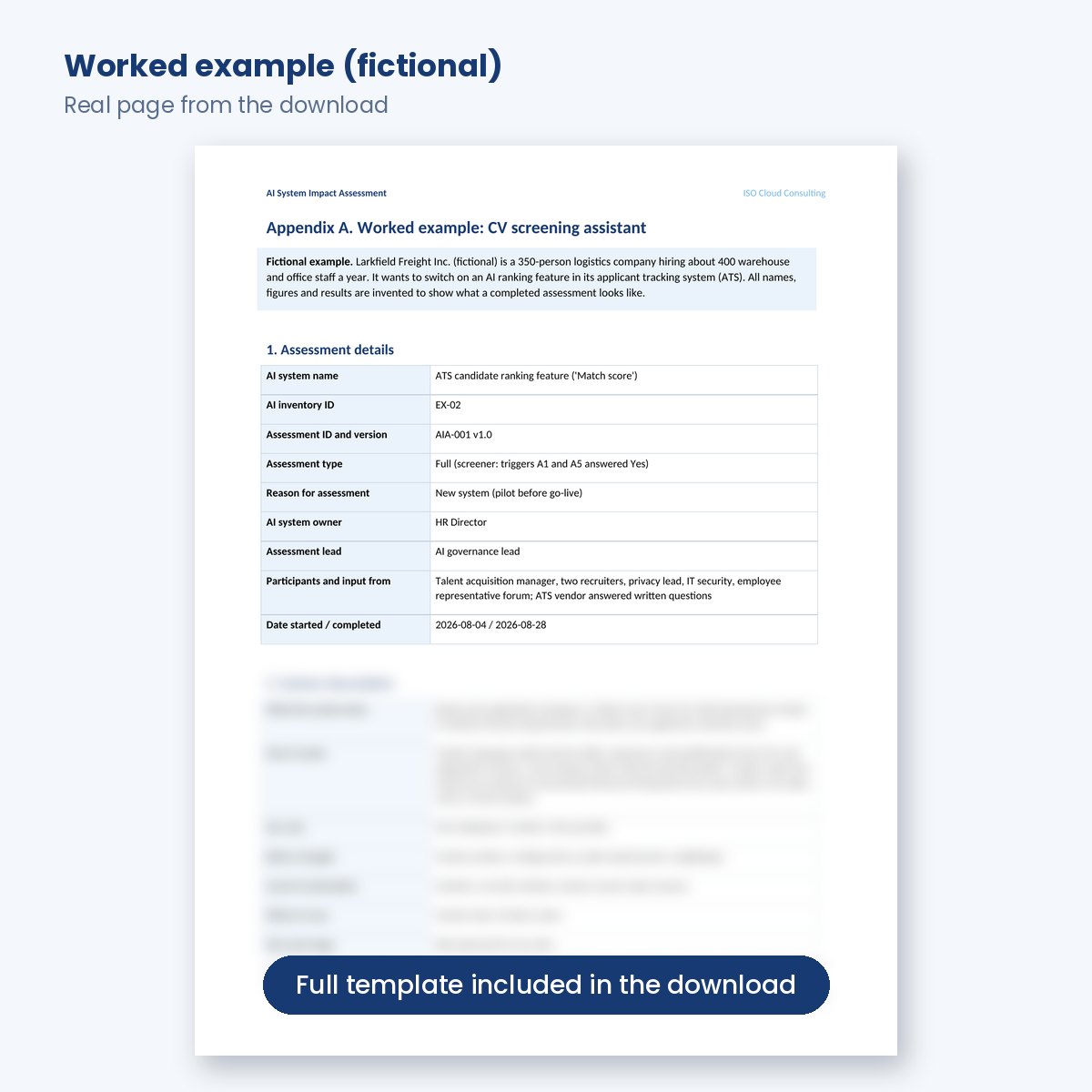 Worked example of an impact assessment for a fictional CV-screening assistant
