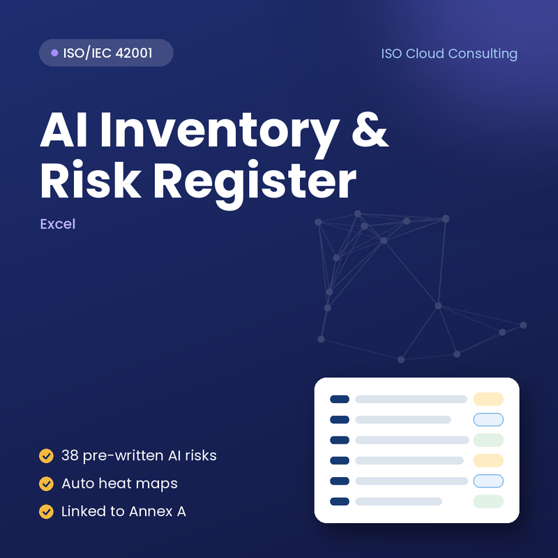 ISO 42001 AI System Inventory and AI Risk Register Excel template cover