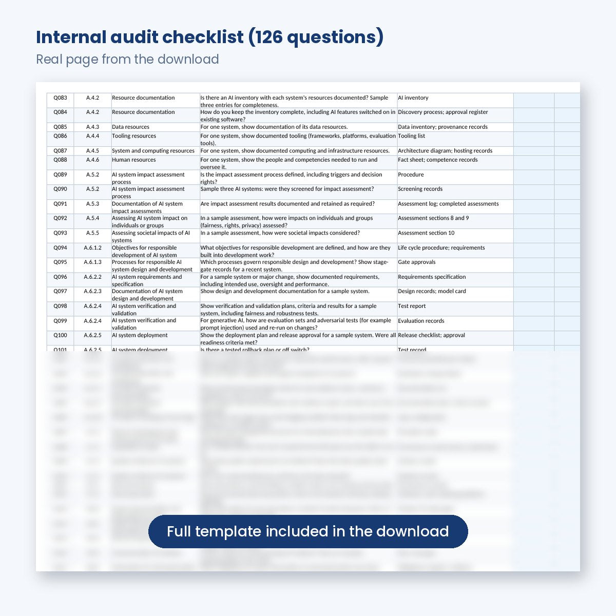 ISO 42001 internal audit checklist with 126 questions