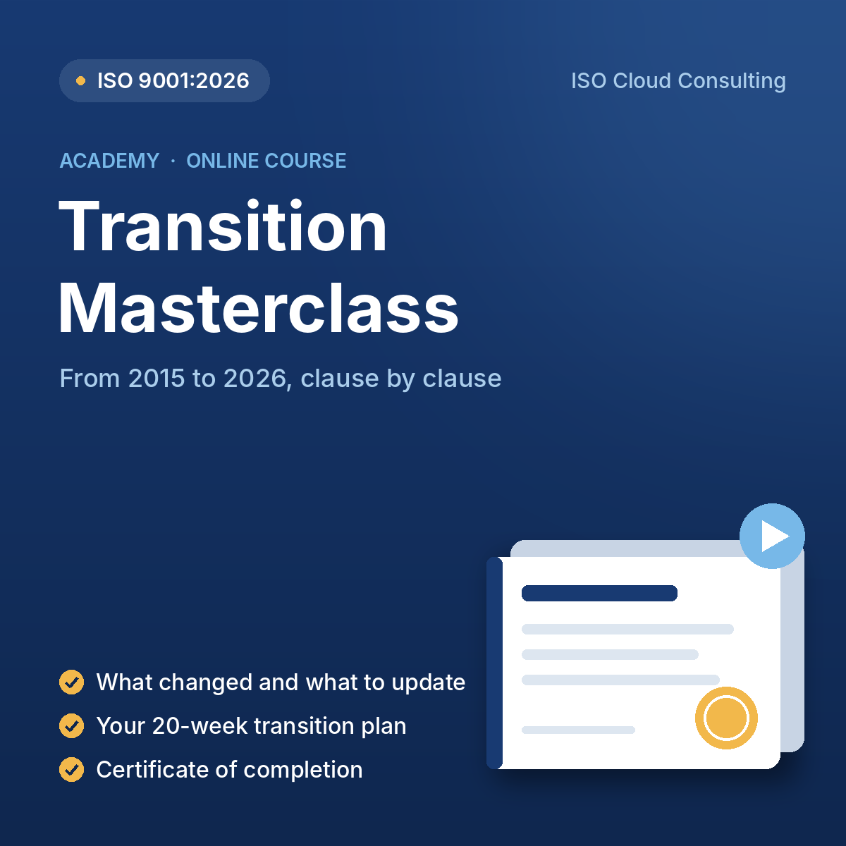 ISO 9001:2015 to 2026 Transition Masterclass online course