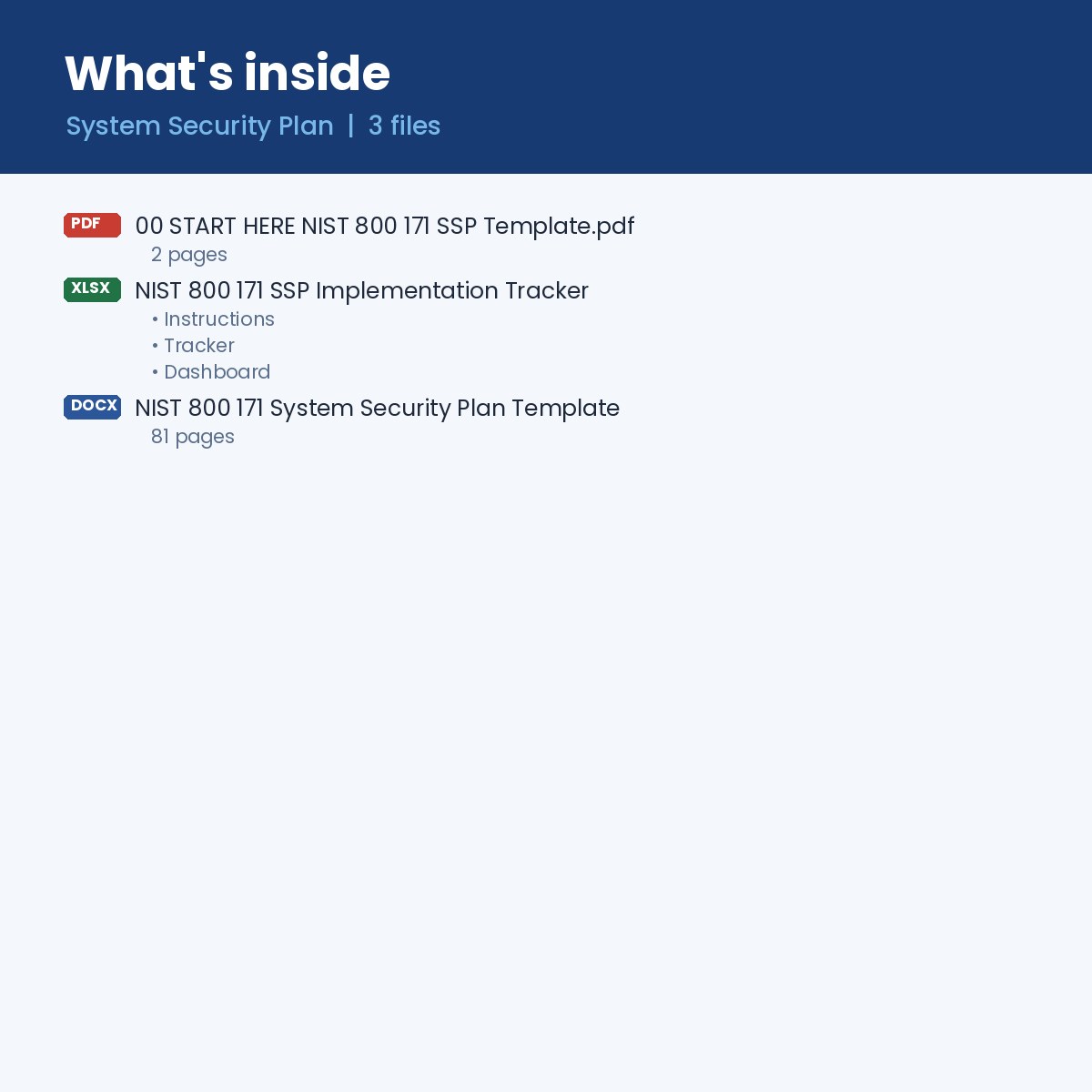 What's inside: SSP Word template, SSP implementation tracker in Excel and Start Here guide