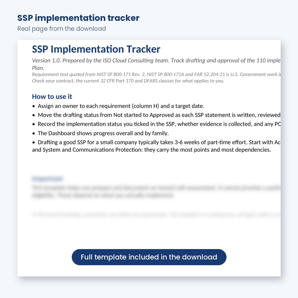 SSP implementation tracker in Excel