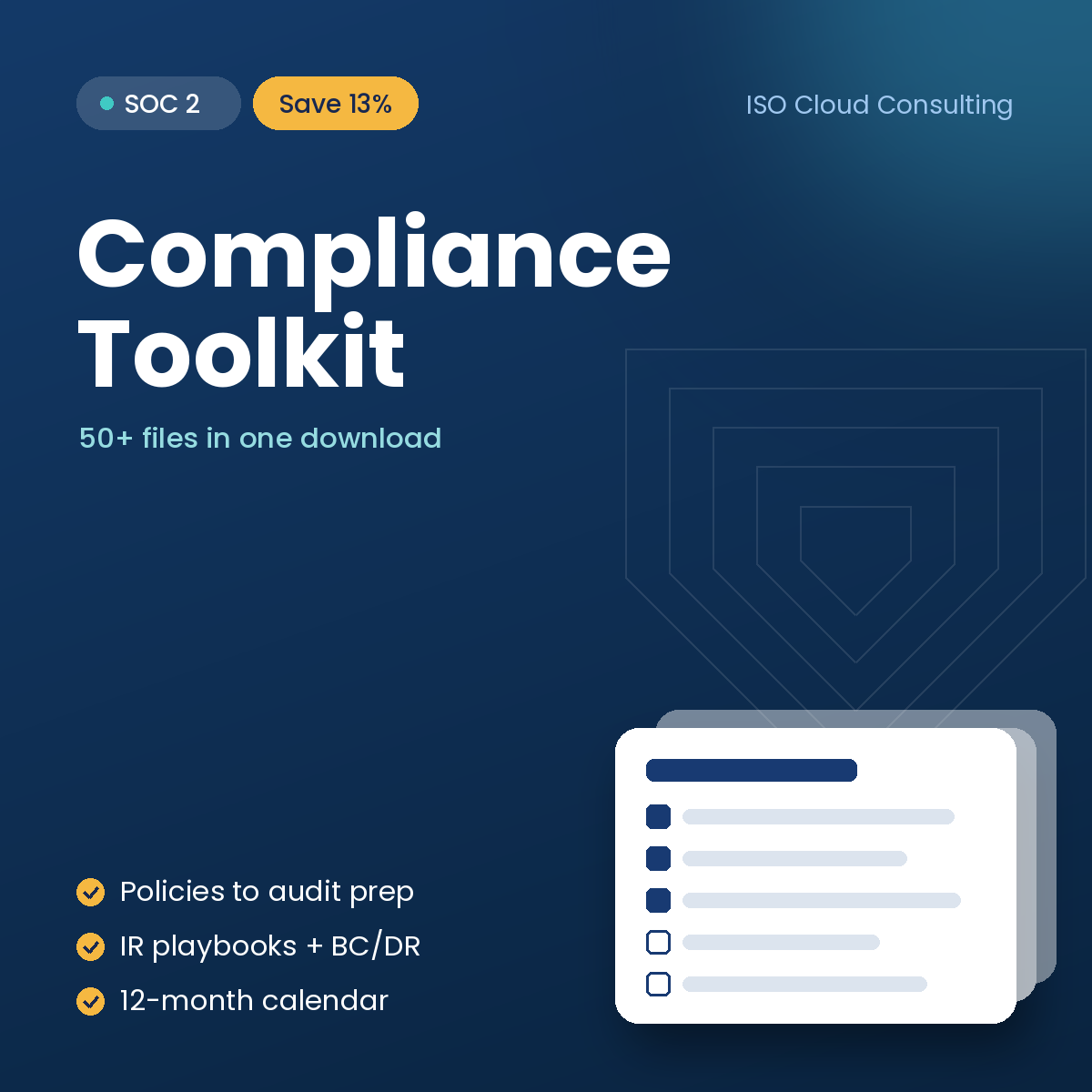 SOC 2 Compliance Toolkit cover: 52 templates for SOC 2 readiness and operation