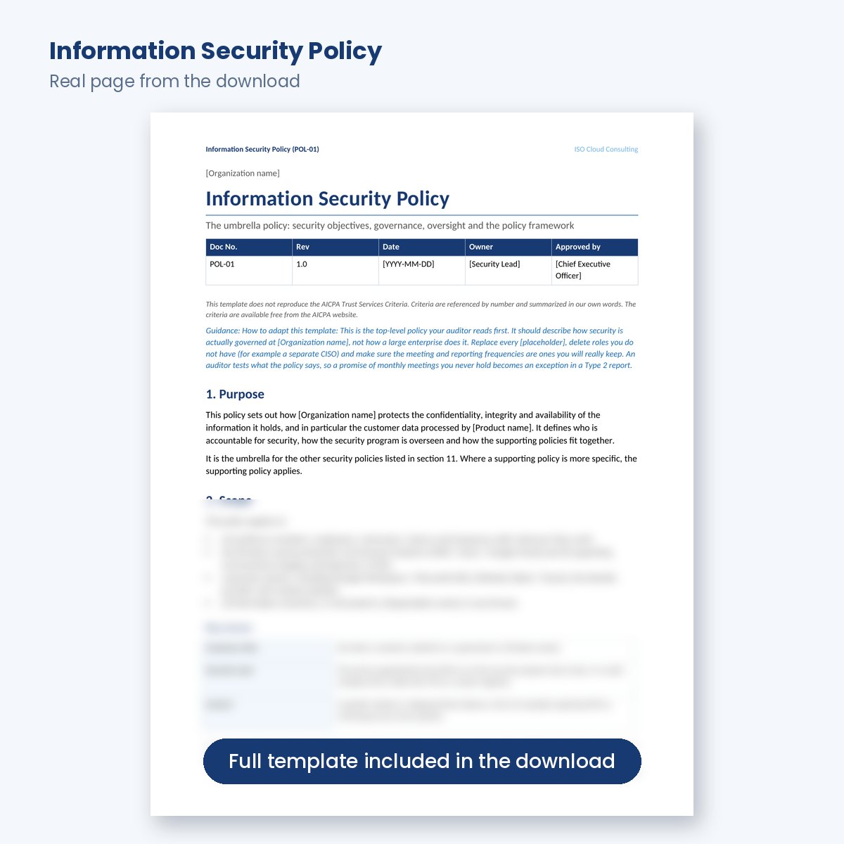 First page of the SOC 2 Information Security Policy template