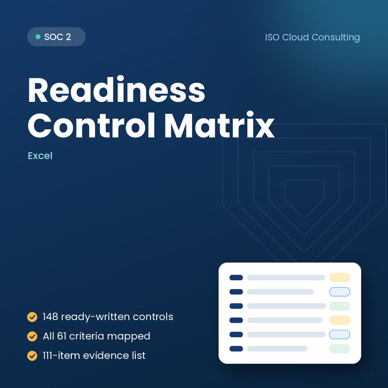 SOC 2 Readiness Assessment and Control Matrix Excel template cover